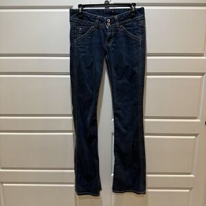 Hudson Jeans Womens 26 Blue Dark Wash Flare Low Rise Denim USA Union Jack Pocket